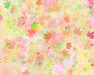 Fototapeta na wymiar Autumn watercolor background with leaves and paint splashes