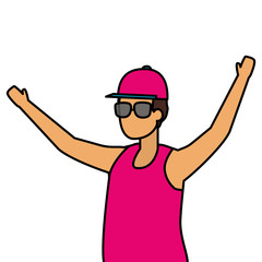 happy man celebrating arms up