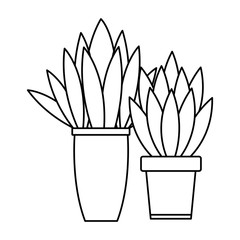 Decorative house plant pots cartoon in black and white