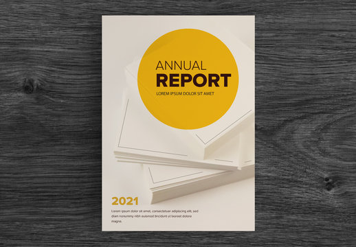 Report Cover Layout with Stacks of Paper and Orange Accents