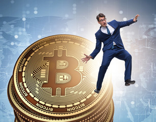 Businessman in cryptocurrency blockchain concept