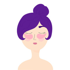 Young girl with cosmetic patches under the eyes. girl with eyes closed. home care, skincare, girl caring for her face. Vector Illustration.