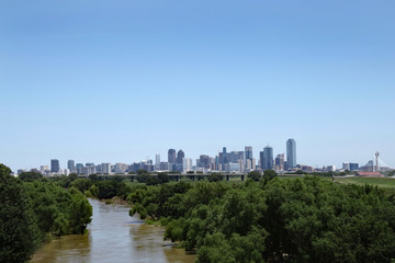 Fototapeta na wymiar Dallas Texas Skyline Trinity River View Greenbelt Park