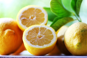 sliced yellow lemon on the table