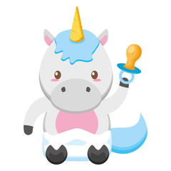 cute little unicorn with pacifier baby character