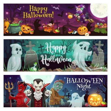 Halloween ghosts, witch, vampire, dracula, devil
