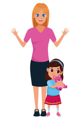 Single mother with children cartoon