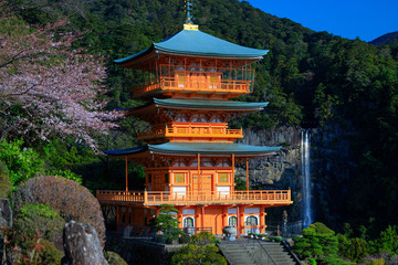 Japanese pagoda and Waterfall