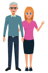 Family father with adult daughter cartoon