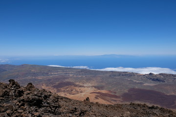 Sea views from mountain top volcanic landscape