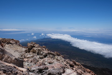Sea views from mountain top volcanic landscape
