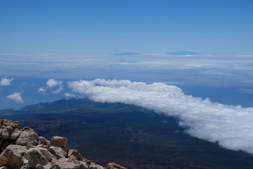Fototapeta na wymiar Sea views from mountain top volcanic landscape