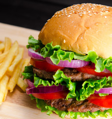 Burger served in bun in nutrition fast food concept