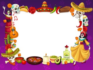 Obraz premium Day of Death holiday in Mexico, frame of symbols