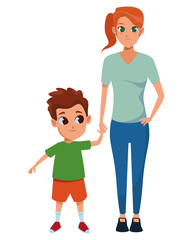 Single mother with children cartoon