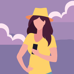 young woman using smartphone social media