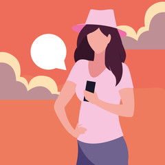 young woman using smartphone social media