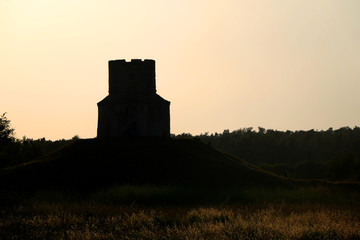 Obraz premium Silhouette of small medieval church of St. Nicholas, near Nin, Croatia.
