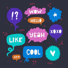 Set of colorful hand drawn speech bubbles