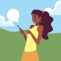 young woman using smartphone social media