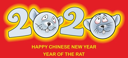 Emoticon, smiley, Chinese Zodiac Sign Year of Rat, Chinese New Year 2020 year of the rat, Concept for holiday banner template, decor element.