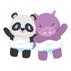 cute little bear panda and hippo characters