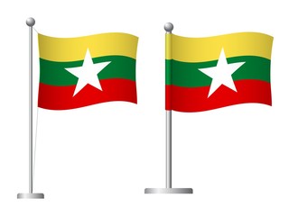 Burma flag on pole icon