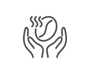 Coffee line icon. Hold roasted bean sign. Love caffeine symbol. Quality design element. Linear style coffee icon. Editable stroke. Vector