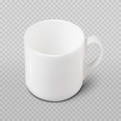 Photo realistic white cup isolated on plaid transparent like background