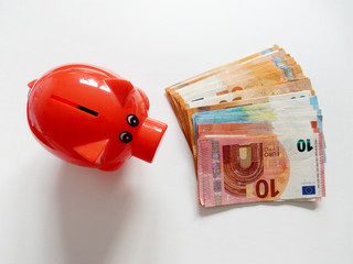 Euro Geldscheine und Sparschwein,