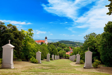 Tihany abbey and the village from the Calvary Hill at lake Balaton in Hungary
