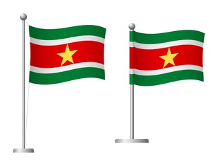 Suriname flag on pole icon