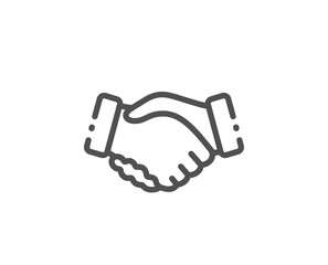 Handshake line icon. Hand gesture sign. Business deal palm symbol. Quality design element. Linear style handshake icon. Editable stroke. Vector