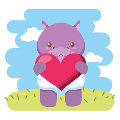 cute little hippo baby with heart love