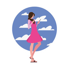 young woman using smartphone social media