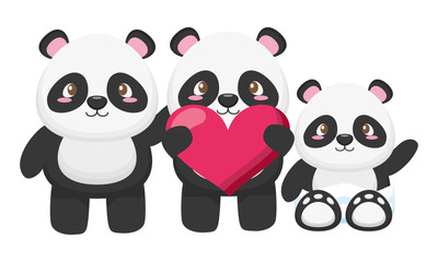 cute little family bears pandas characters