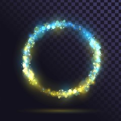 Ring of blurred dust, fiery, round frame galaxy stars, glowing neon circle