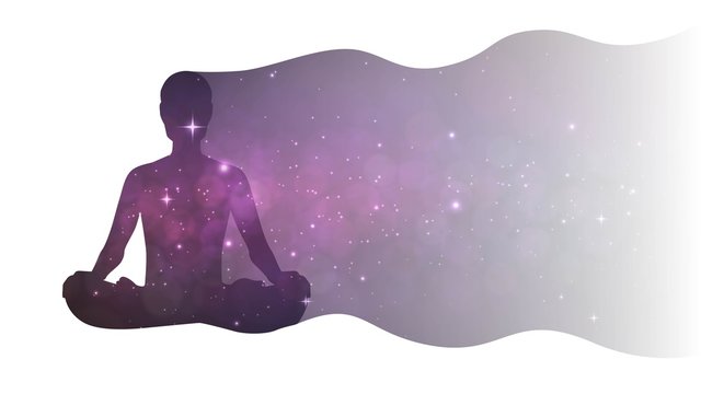 Silhouette Of A Man In The Lotus Position And Space, Meditation, Yoga