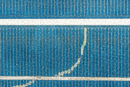 Solar energy inspection of defects at Solar Energy solar cell connections, silicon a nice technology blue pattern. View of corrosion failures at solar panel connections decreasing power generation