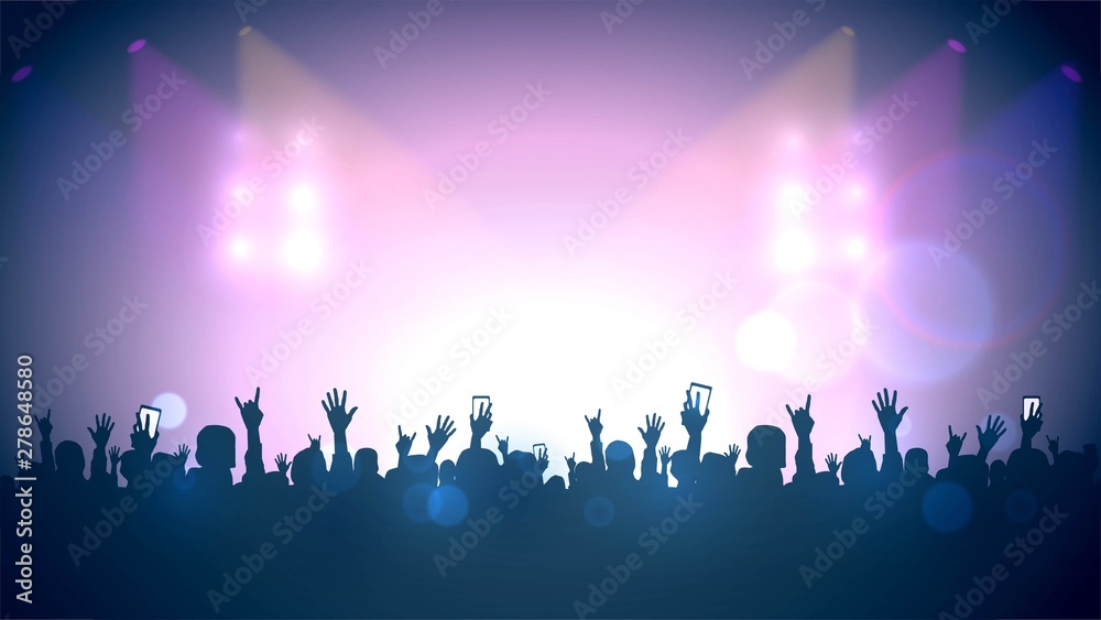 Wall mural scene, crowd of fans, rock concert, music festival, night club