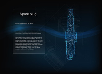 Low poly, great design for any purposes. 3D image of spark plugs, car parts and accessories, suitable for advertising auto products. The background of the drawing engine. Vector abstract design banner
