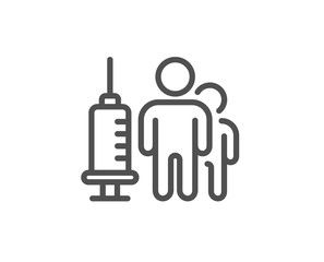 Obraz premium Medical vaccination line icon. Medicine vaccine sign. Pharmacy medication symbol. Quality design element. Linear style medical vaccination icon. Editable stroke. Vector