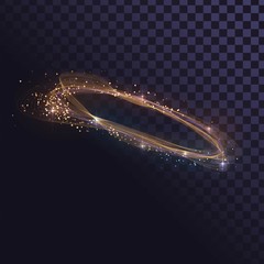 Glowing wavy ring of fire, golden spin effect with sparks