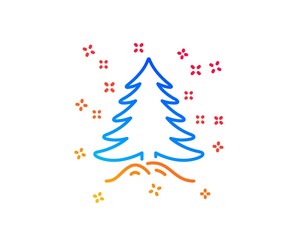 Christmas tree present line icon. New year spruce sign. Fir-tree symbol. Gradient design elements. Linear christmas tree icon. Random shapes. Vector