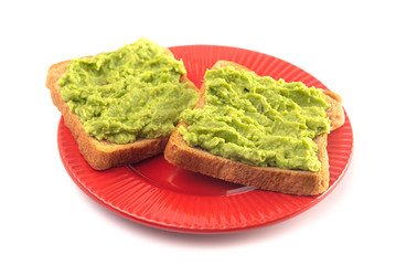 Avocado Toast on Wheat Bread on a White Background