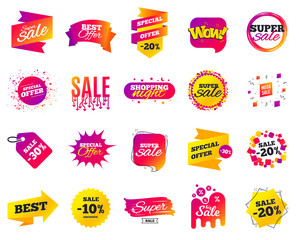 Sale banner. Special offer template tags. Cyber monday sale discount. Black friday shopping icons. Best ultimate offer badge. Super shopping discount icons. Mega banners set vector