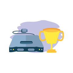 retro video game console with trophy cup