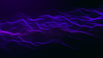 Abstract dynamic wave of many shining points. Big data. Futuristic background illustration. Dust particles. 3d rendering
