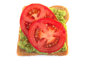 Slice of Avocado Toast with Toppings Isolated on a White Background