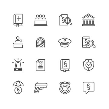 Law and Order Linear Vector Icons Set